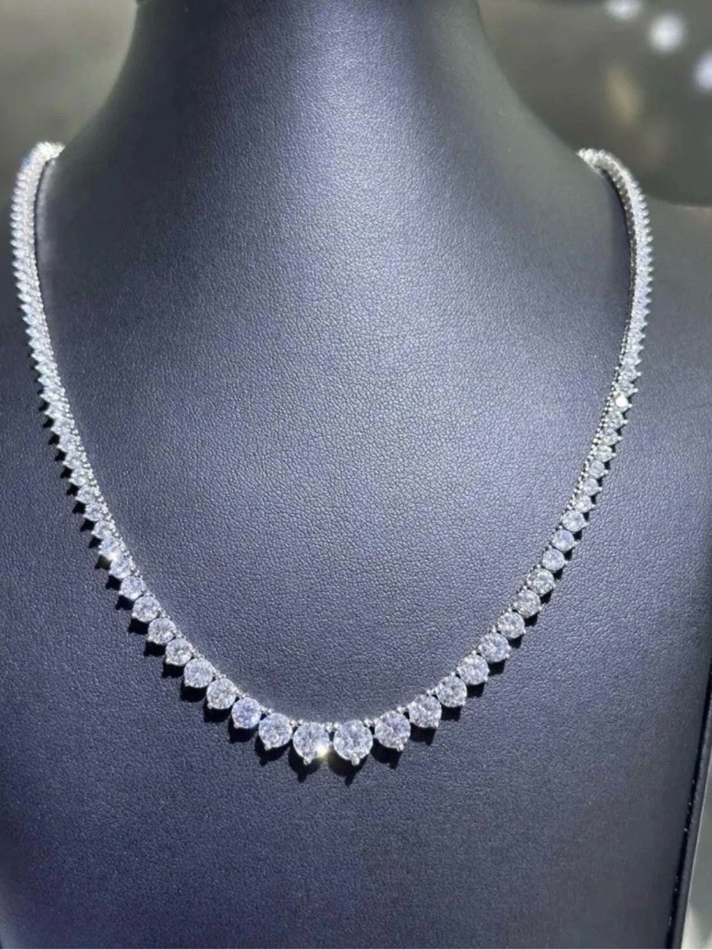 15CT Round Cut Lab Created Diamond Riviera Tennis Necklace 14K Gold Plated